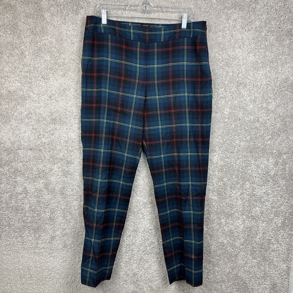 Talbots Pants Size 14 Petite Flannel Green Plaid Heritage Side Zip Front Pocket